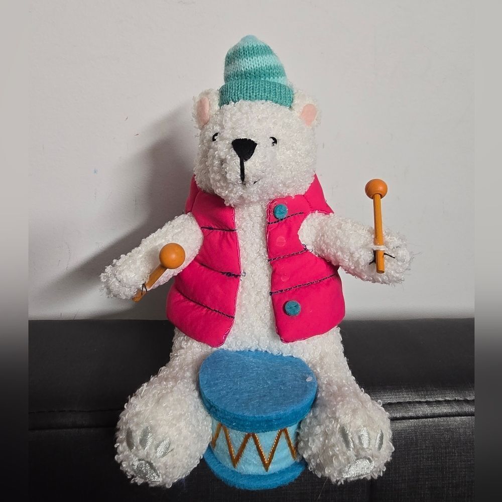 2024 Target Christmas Wondershop Fabric Polar Bear Drummer Figure, Nwt